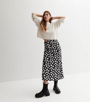 New Look Black Animal Print Satin Bias Midi Skirt